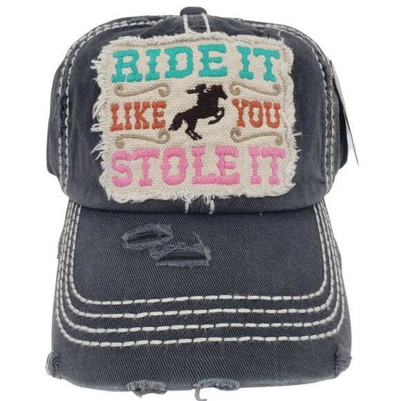 KBETHOS Ride It Like You Stole It‎ Black Distressed Ball Cap Hat NWT - Picture 1 of 4